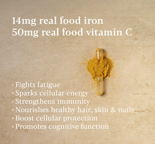 Vitamin supplement with text on a beige background